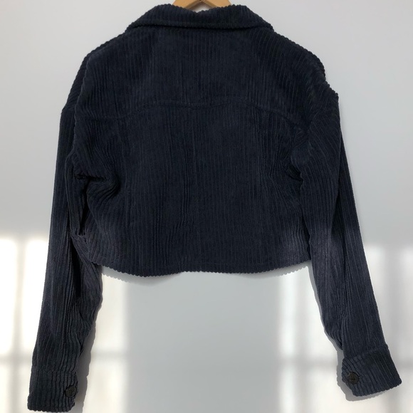 Navy blue corduroy cropped jacket - Picture 4 of 4